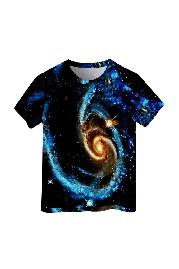 Girls T Shirt Shirts Galaxy 3D Galaxy Print Glitter Blouse Starry Sky Summer Crewneck Short Sleeve Carnival Birthday Girl Shirt Clothes