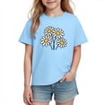 thumbnail image 1 of Girls T Shirt Short Sleeve 100% Cotton - Blue Floral Daisy Graphic Tee for Kids Crew Neck Soft Play Clothes Ages 3-10,Size 9 T, 1 of 9