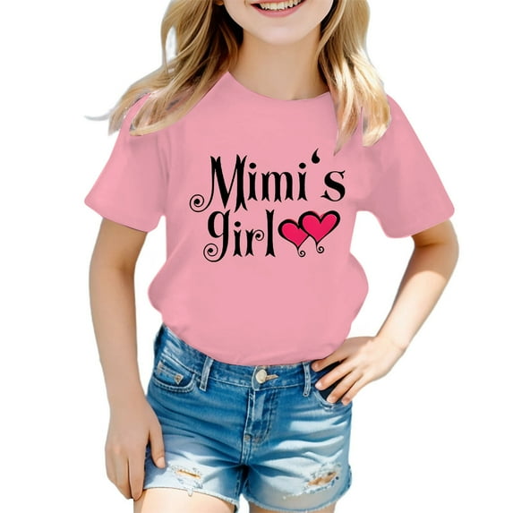 Girls T Shirt Short Sleeve Letter Graphics Round Neck Kids Funny Tops Size 8-9 Years,Pink
