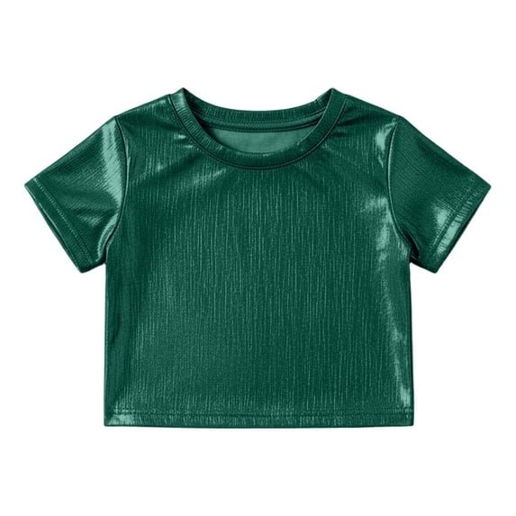 Girls T Shirt Unisex Striped Short Sleeve Sequins Reflective Crop Tops for Girl,Green,160