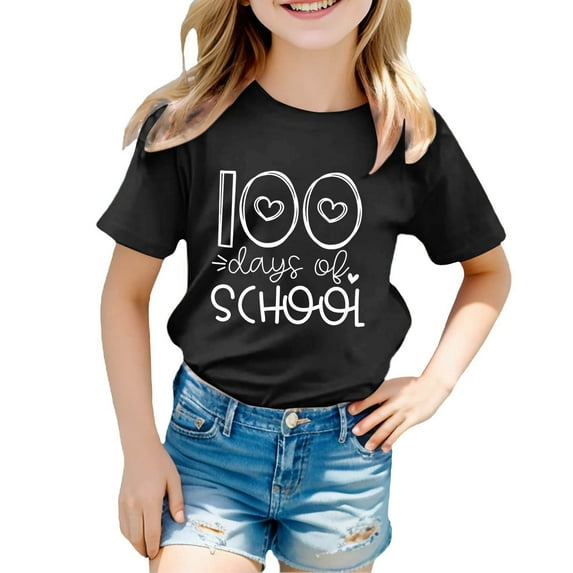 Girls T Shirts 100 Days of School Shirt Short Sleeve Fun Patterns Tee Kids Clothing for Boys 6-7 Years