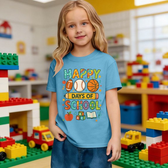 Girls T Shirts 100th Day Of School Girls T-Shirt Cute Letter Graphic Short Sleeve Tee Shirt Soft Comfortable Casual T Shirt for Girls Tees Shirts for Youth Girls(Light Blue,4-5 Years)