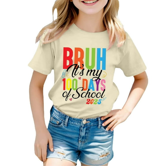 Girls T Shirts 100th Day of School Shirt Crewneck Short Sleeve Funny Graphic Tee Boys Tee Shirts for Teen Boys 10-11 Years