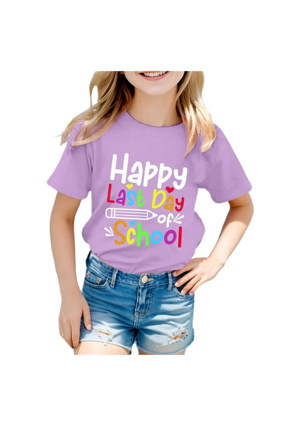 Girls T-Shirts 5-6 Years Vacation Tops Back To School Shirt Funny Tees Fashion Wearing Clothes Toddler Clothes for Girls Purple