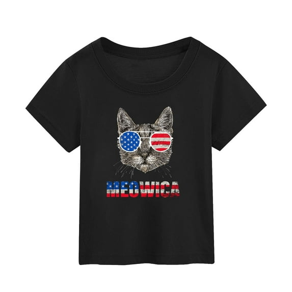 Girls T Shirts American Flag 4th of July T-Shirt Memorial Day Patriotic Kids Funny Graphic Tees Black Size 5-6 Years