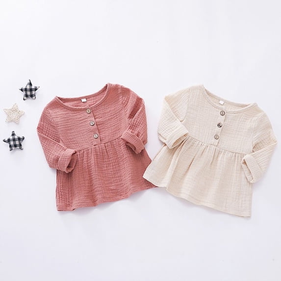 Girls T Shirts Baby Double Layer Ruffle Coconut Button Front Long Sleeve Top Girls Tops Beige 3-6 Months