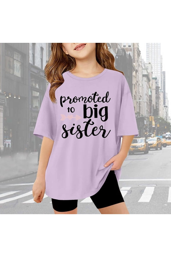 Girls T Shirts Baby Girl Promoted To Big Sister Short Sleeve Tee Girls Clothes Purple 3-4 Years