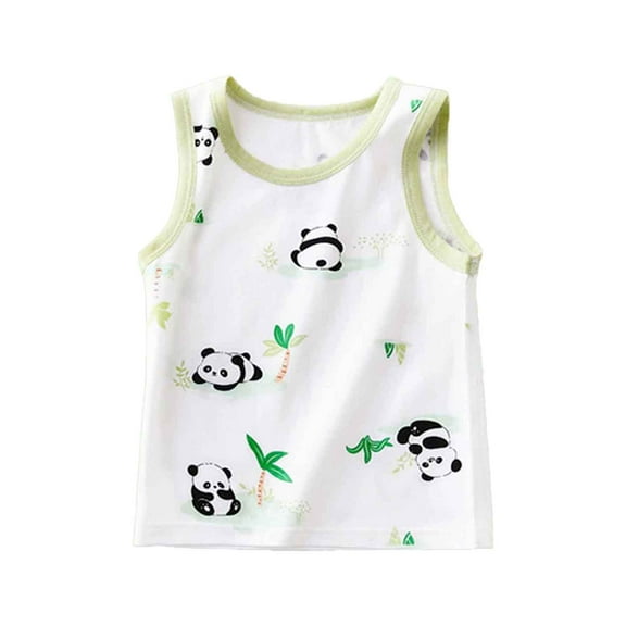 Girls T Shirts Baby Toddler Summer Sleeveless Solid Car Panda Dinosaur Bunny Print Breathable Tank Top Baby Boy Summer Clothes Green 9 Months-12 Months