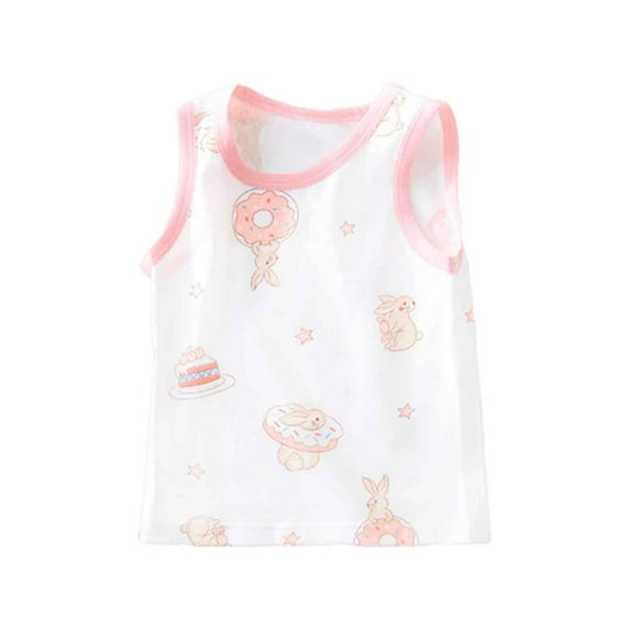 Girls T Shirts Baby Toddler Summer Sleeveless Solid Car Panda Dinosaur Bunny Print Breathable Tank Top Baby Boy Summer Clothes Pink 6 Months-9 Months