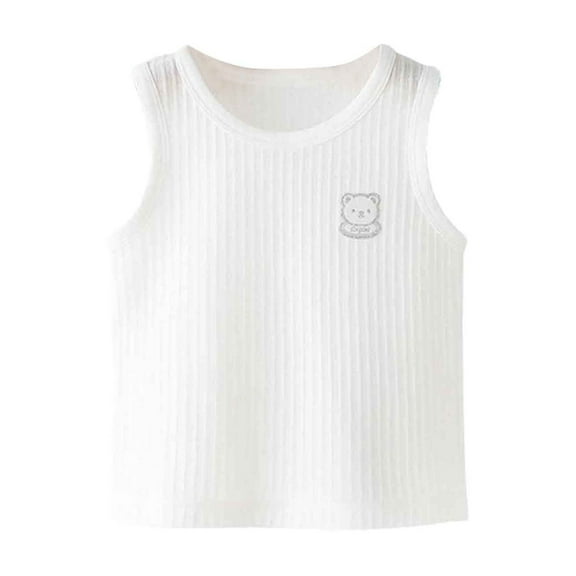 Girls T Shirts Baby Toddler Summer Sleeveless Solid Car Panda Dinosaur Bunny Print Breathable Tank Top Baby Boy Summer Clothes White 6 Months-9 Months