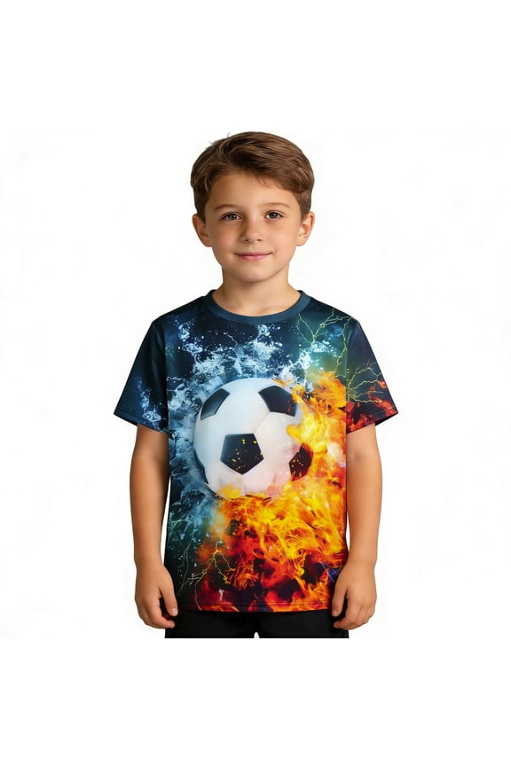Girls T Shirts Boys Flame Print Graphic Short Sleeve Crewneck T Shirt Girls Tops Blue 12-13 Years