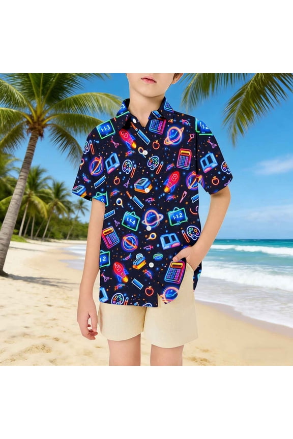 Girls T Shirts Boys Neon Rocket Planet Print Short Sleeve Cardigan Girls Tops Multicolour 5-6 Years