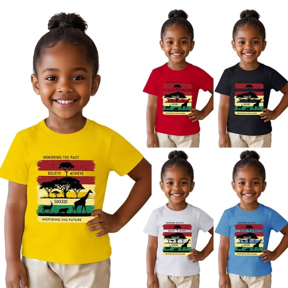 Girls T Shirts Children African American Heritage Graphic Tee Short Sleeve Top Girls Tops White 3-4 Years