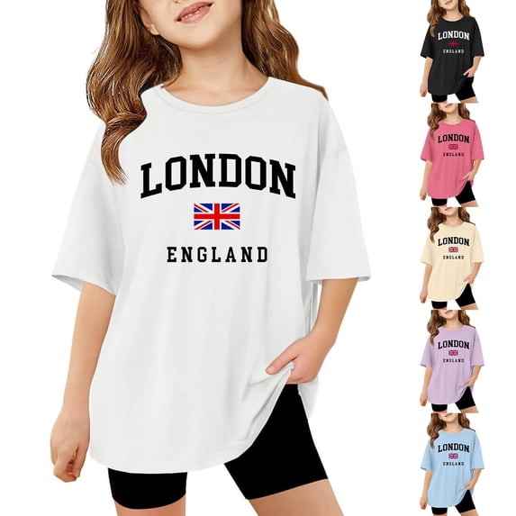 Girls T Shirts Children England National Day Print Drop Shoulder Round Neck Top Girls Tops Light Blue 5-6 Years