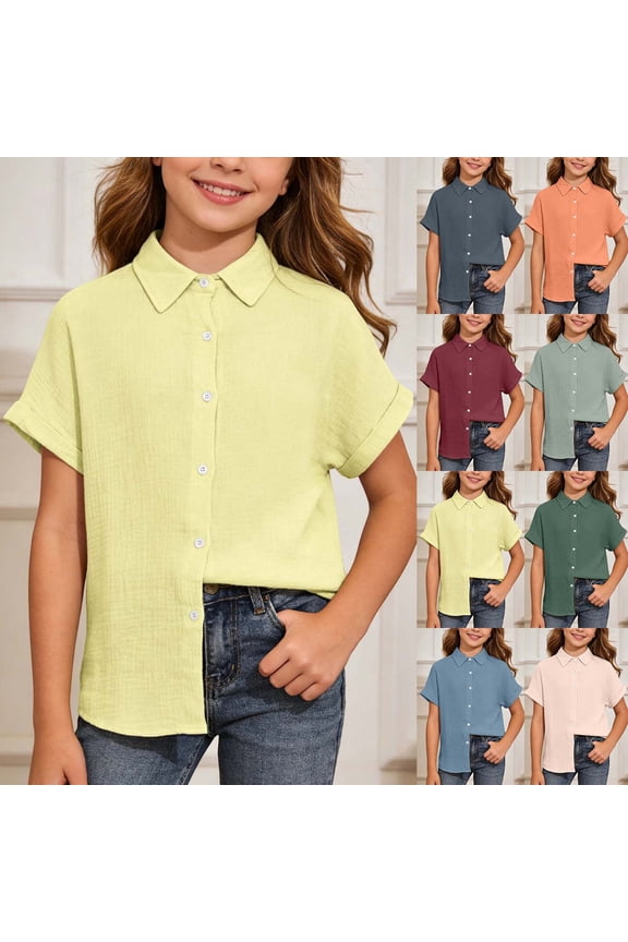 Girls T Shirts Classic Button Down Casual Soft Breathable Layering Top Girls' Tops Brick Red 5-6 Years