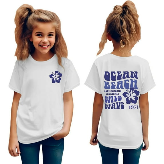 Girls T Shirts Clearance Casual Summer Tops Short Sleeve Tunic Tee Tops Oversized Back To School Outfits for Teen Girls Holiday Casual Summer Tops,White,3-4 Years