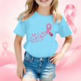 thumbnail image 1 of Girls T Shirts Crew Neck Short Sleeve Cancer Awareness Print Tee Casual T Shirts for Girls Size 11-12Y, 1 of 4