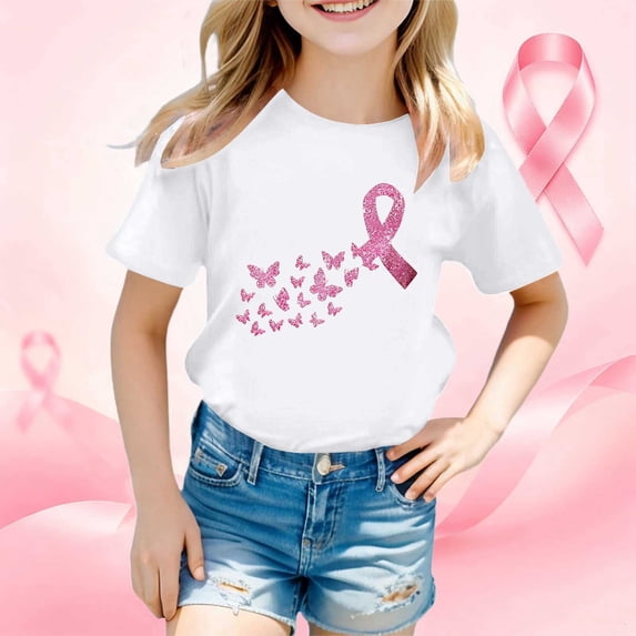 Girls T Shirts Crew Neck Short Sleeve Cancer Awareness Print Tee Casual T Shirts for Girls Size 13-14Y