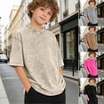 thumbnail image 1 of Girls T Shirts Distressed Washed Style Basic Crewneck Tee Casual Top Boys' Tops Grey 140, 1 of 5
