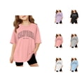 thumbnail image 1 of Girls T Shirts Fashion Style Tees Solid Color Letter Printed Oversized Basic Shirts Crew Neck Short Sleeve Tops Soft Comfortable Breathable Blouse Casual Loose Fit Tshirts for Kids Daily Wear, 1 of 6