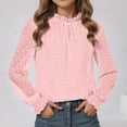 thumbnail image 1 of Girls T Shirts Flocked Mesh Ruffle Long Sleeve Blouse Stand Collar Girls Clothes Light Pink 12-13 Years, 1 of 5