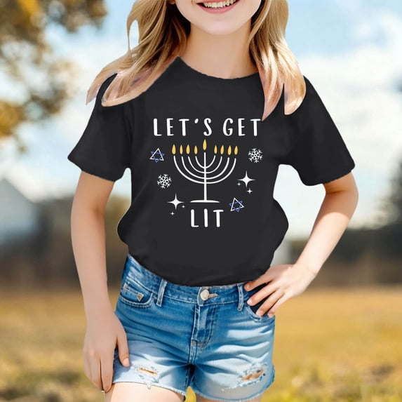 Girls T Shirts Graphic Print Basic Short Sleeve Crew Neck Tee for Daily Wear Girls Tops Black 3 Years-4 Years