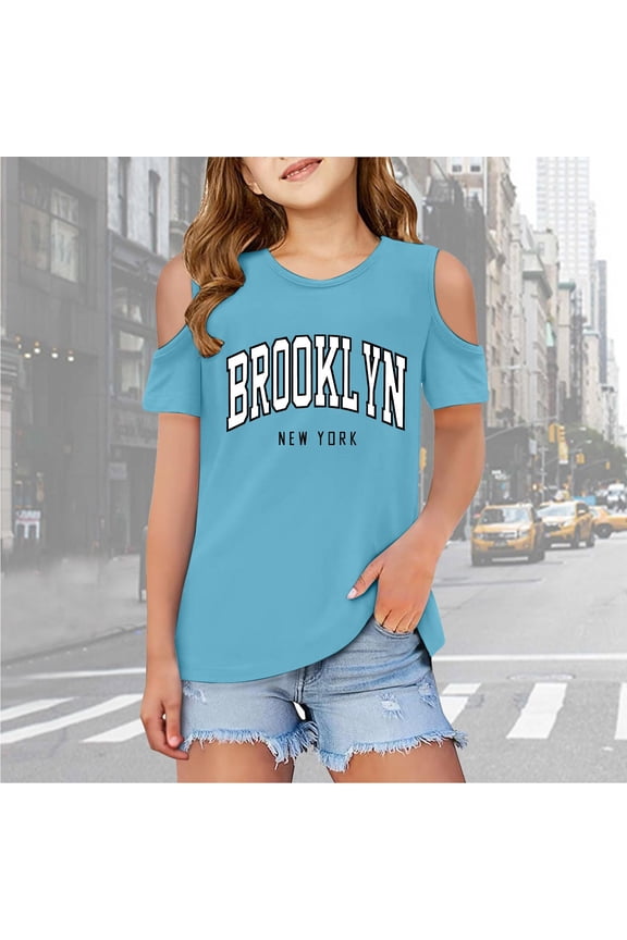 Girls T Shirts Graphic T Shirt Short Sleeve Shoulder Cut-Out Fashion Tops Tees Girls T Shirts Size 11-12 Years
