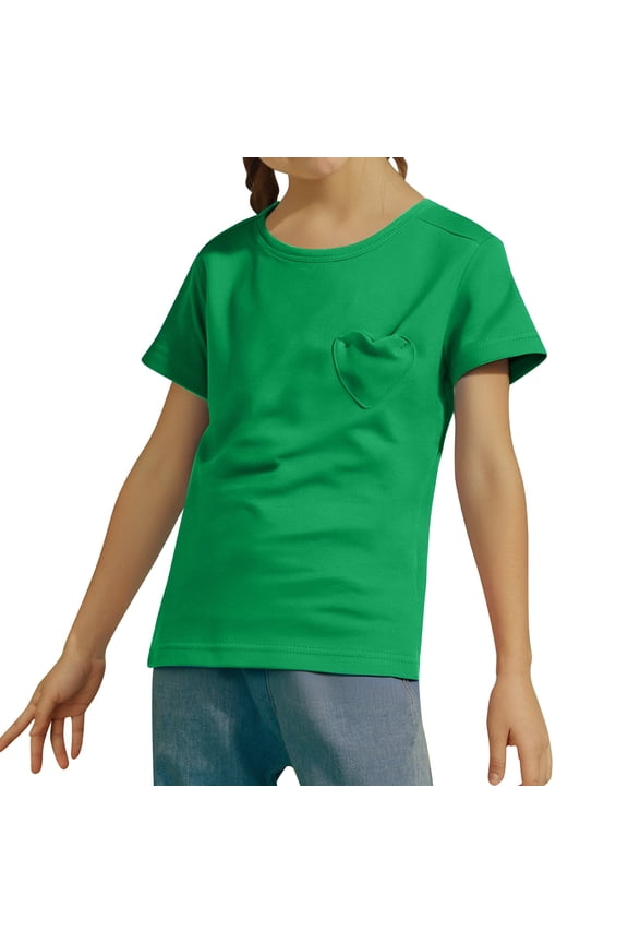 Girls T Shirts Green Short Sleeve Shirts for Girls Round Neck Summer Shirts Girls 12-13 Years Clothes Trendy