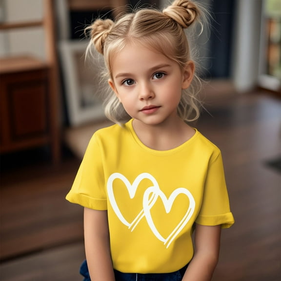 Girls T Shirts Heart Short Sleeve Shirt for Girls Casual Toddler Girl Summer Outfits Girl Clothes 9-10 Years