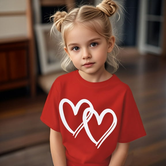 Girls T Shirts Heart Short Sleeve Shirt for Girls Loose Soft Toddler Girls Summer Outfits Outfits for Girls 7-8 Years