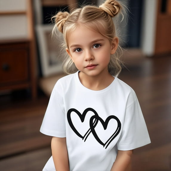 Girls T Shirts Heart Short Sleeve Shirt for Girls Round Neck Girl Summer Clothes Girls Outfits 5-6 Years