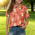 thumbnail image 1 of Girls T Shirts Henley Short Sleeve Cute Cartoon Animal Print Polo Shirts Button Closure Causal Comfy Back to School Uniform, 110, 1 of 5