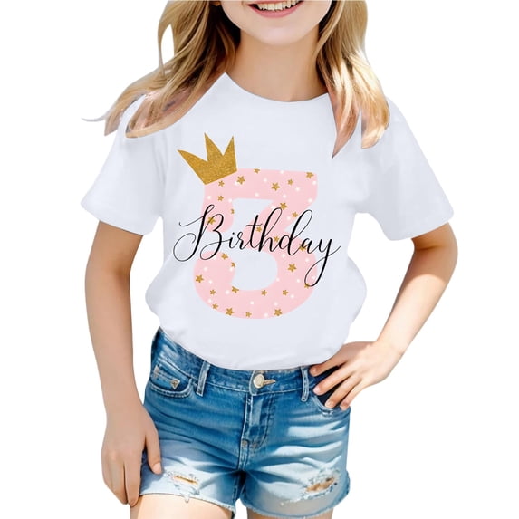 Girls T Shirts It's My Birthday Letter Print Short Sleeve Round Neck Tee Top Girls Tops White 12-13 Years