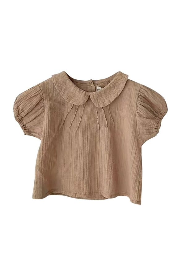 Girls T Shirts Khaki Puff Sleeve Shirt for Girls Loose Soft Girl Clothes Summer Shirts for Girls 18-24 Months