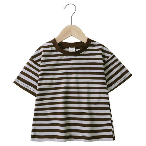 Girls T Shirts Kids Boys and Girls Summer Striped Print Short Sleeve T Shirts Breathable Color Block Tops Toddler T Shirts Brown 3 Years-4 Years