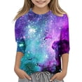 thumbnail image 1 of Girls T Shirts Kids Fashion Starry Sky Print Crewneck 3/4 Sleeve Kids Clothes, 1 of 4