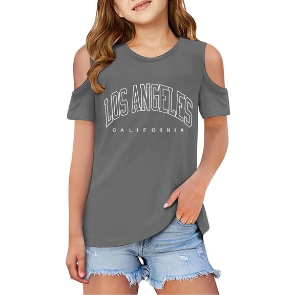 Girls Tshirts Graphic Short Sleeve Shirts Cut-Out Design Crewneck Tee Tops Girls Summer Clothes Size 4-5 Years