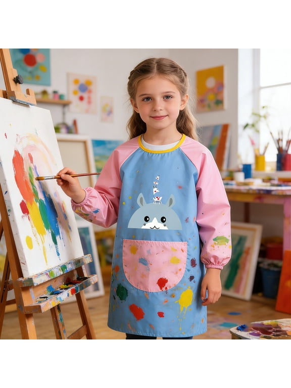 Girls T Shirts Kids Painting Apron with Large Front Pocket Durable Long Sleeve Art Smock Girls' Tops Pink1 8-12 Years