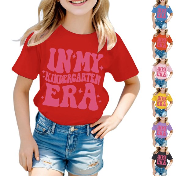 Girls T Shirts Kids Playful Letter Graphic Short Sleeve Crewneck Soft Blend Top Girls Tops Purple 8-9 Years