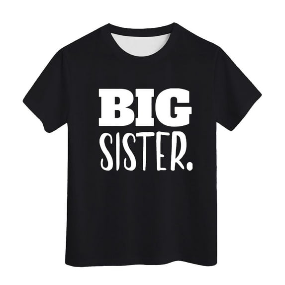Girls T Shirts Kids Toddler Girls Casual Birthday Short Sleeve T Shirt with Big Sister Letter Prints Toddler T Shirts Black 3 Years-4 Years