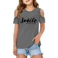thumbnail image 1 of Girls T Shirts Letter Print T Shirt Short Sleeve Cut-Out Design Casual Tees Shirt Tops Girl Shirts Size 11-12 Years, 1 of 6