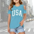 thumbnail image 1 of Girls T Shirts Letter Print T Shirt Short Sleeve Shoulder Cut-Out Crewneck Girls Blouse Tee Shirt for Girls 9-10 Years, 1 of 5