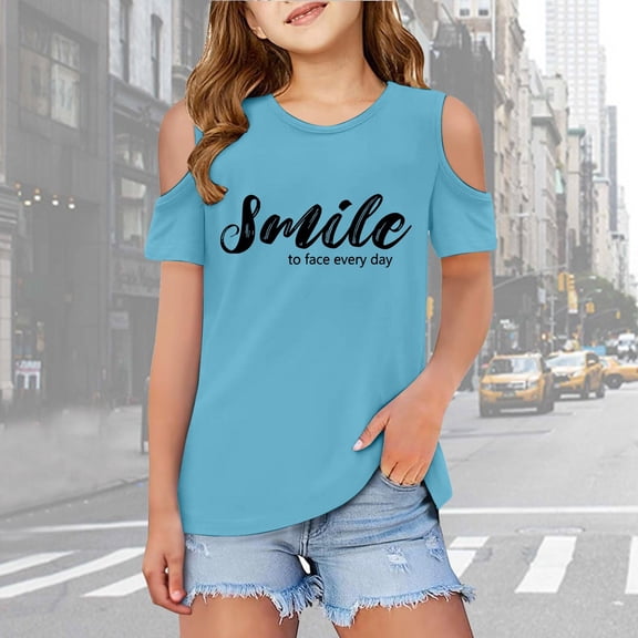 Girls Shirts Graphic Short Sleeve Shirts Cut-Out Design Crewneck Tee Tops Trendy Clothes for Girls 7-8 Years