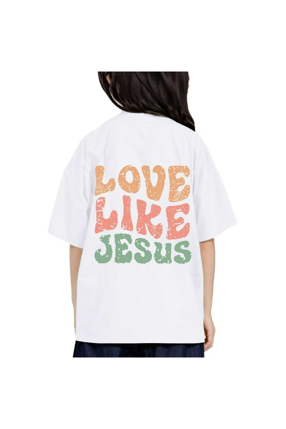 Girls T Shirts Letter Printed Round Neck Short Sleeved T Shirt Casual Loose Trendy Top Size 3 Y-4 Y