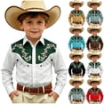 thumbnail image 1 of Girls T Shirts Long Sleeve Western Print Shirt Casual Cowboy Button Up Top Baby Tees Army Green 4-5 Years, 1 of 5