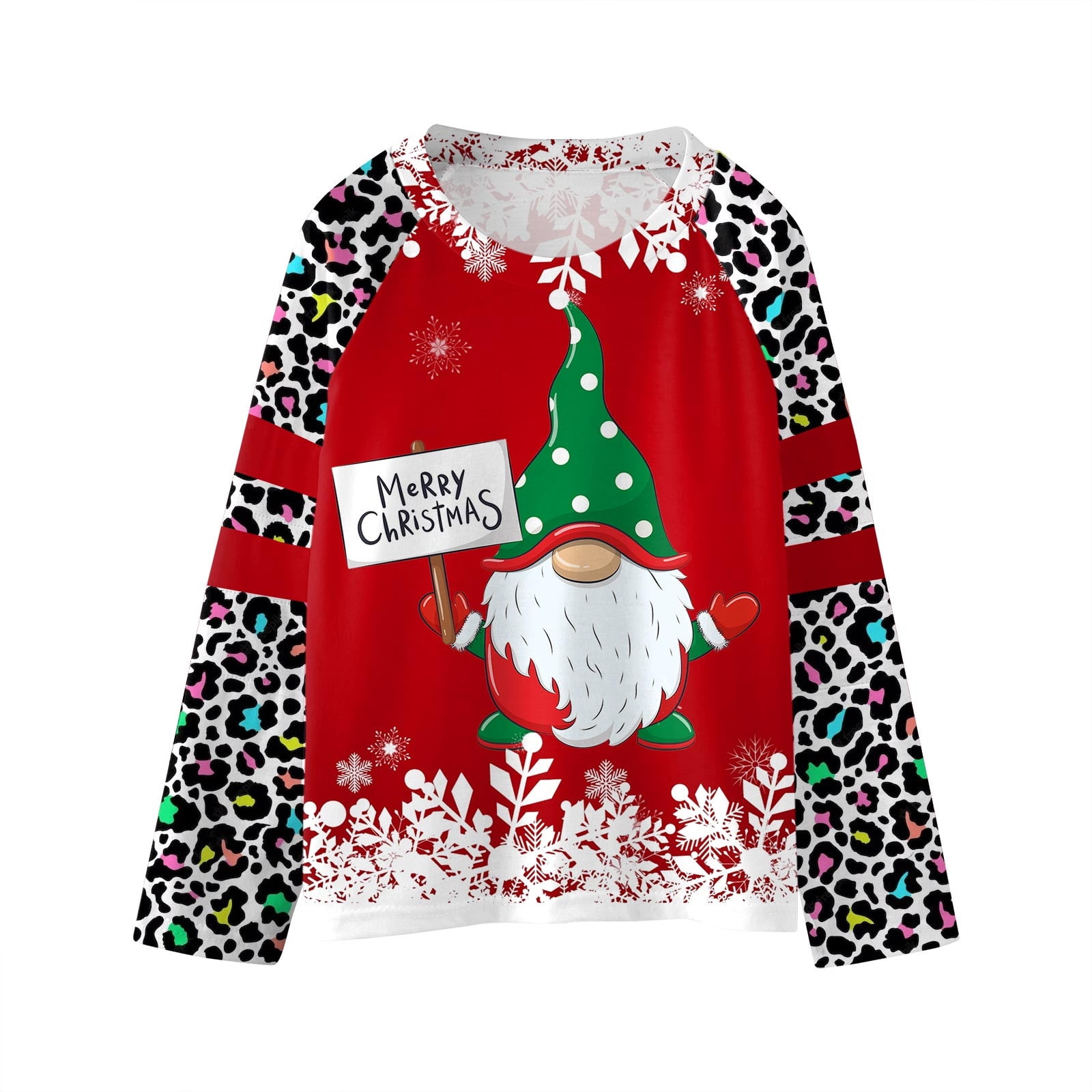 Girls T Shirts Merry Christmas Round Neck Long Sleeve Santa Print Cute