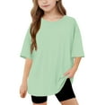 thumbnail image 1 of Girls' T-Shirts Round Neck Graphic Print Short Sleeve Shirts Stretch School Tee Cute Apparel for Girls & Teens Green 8-9 Years, 1 of 6