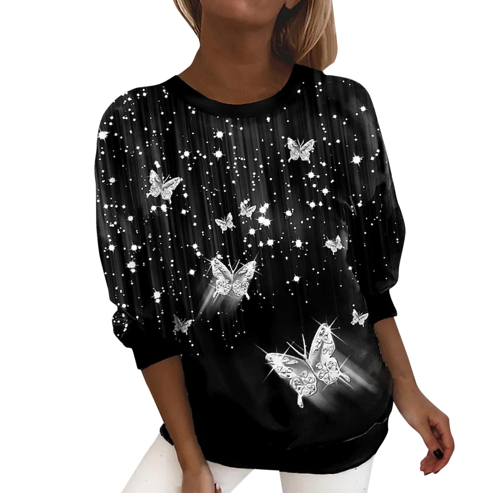 Girls T Shirts Round Neck Long Sleeve Casual Hollow Butterflies Print