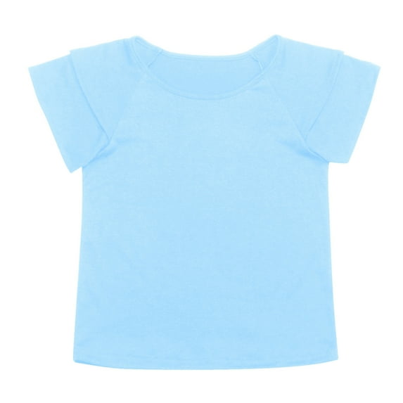Girls T-Shirts Ruffle Short Sleeve Casual Crewneck Loose Shirt Solid Color Summer Daily Blouse Kids Tee Tops Light Blue 3-4 Years