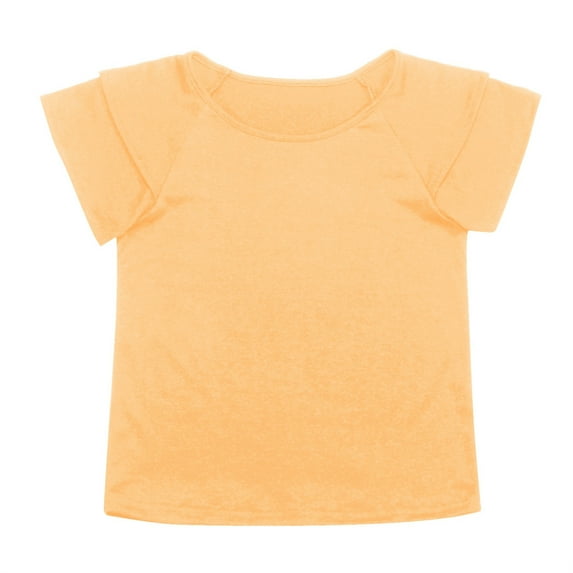 Girls T-Shirts Ruffle Short Sleeve Casual Crewneck Loose Shirt Solid Color Summer Daily Blouse Kids Tee Tops Yellow 5-6 Years